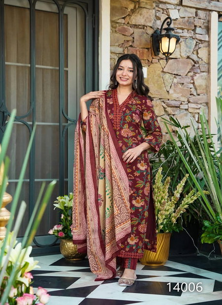Clora Vol 14 By Lucaya Maslin With Heavy Digital Print Top With Bottom Dupatta Online Wholesale